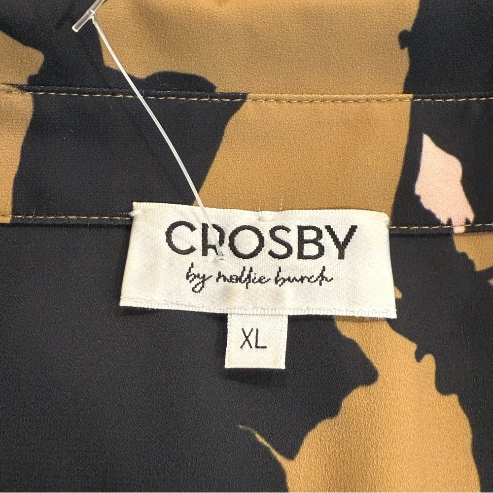 CROSBY by Mollie Burch Mignonne Undone Black Tan Oversized Button Down Shirt XL - Picture 13 of 15